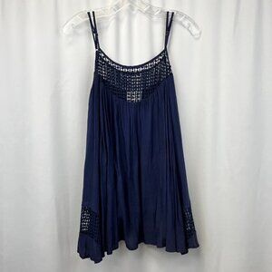 PPLA Womens Navy Scoop Neck Sleeveless Crochet Bohemian Tunic Blouse Top Size XS